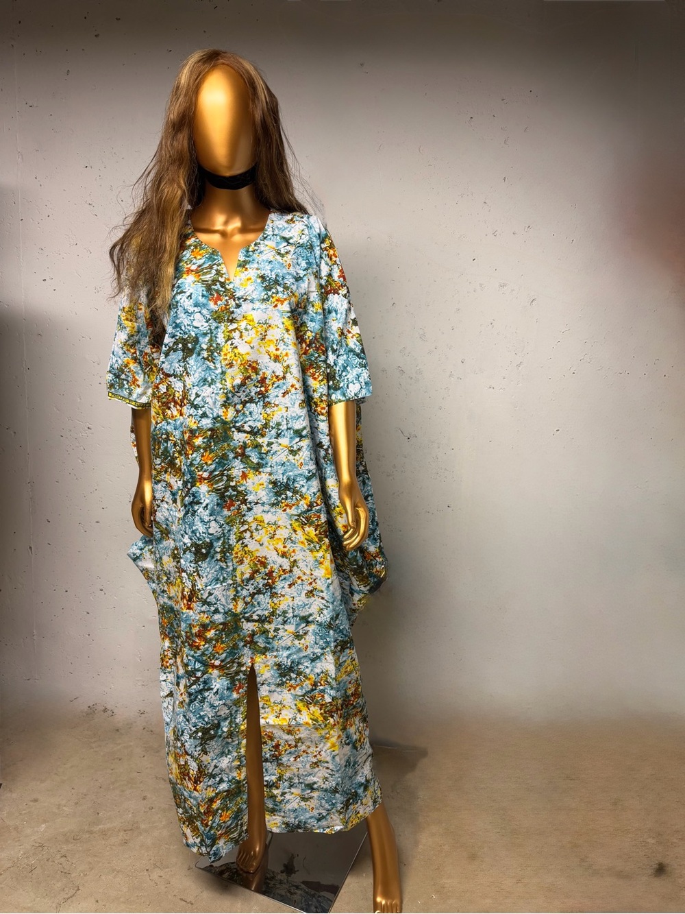 Floral Splash Maxi Dress in Blue and Yellow